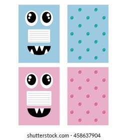 Sweet page for notebooks face the monster diary. Funny cover. For your sprinkler, blaknot, card. A4 Fotrmat