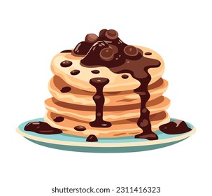 Sweet pancake stack with chocolate icon isolated