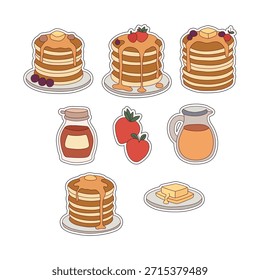 
Sweet pancake stacks with various toppings collection