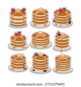 
Pilas de panqueque dulce con varios ingredientes colección