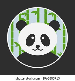 sweet panda bear face flat design vector in a green wild in chaina or asia. cute baby on nature background. bamboo cartoon isolated. black and white asian animal. wildlife in jungle illustration art