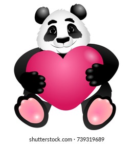 A sweet panda holds a big heart. Gradient style. Vector illustration.