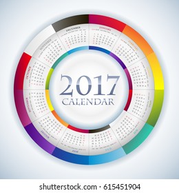 Sweet Paper Calendar 2017 in Circle composition. Original Template with rainbow colors elements