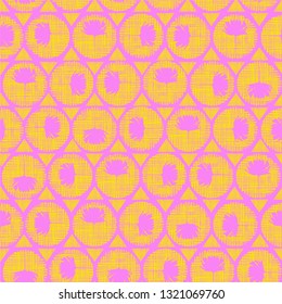 Sweet pastel color hand drawn seamless vector pattern. Hand drawn circle sketch lines with flower silhouette modern style design for fashion,fabric,wallpaper,web and all prints on pink background 