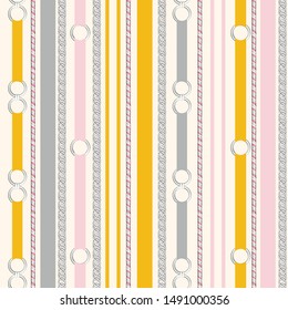 Sweet pastel color of Seamless pattern silver metal belt vertical stripe vintage mood in vector Trendy and unique design for fashion, fabric, web, wallpaper and all prints on light pink background 