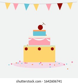 Sweet pastel colored cake layer 3 for the party. on the white Background.