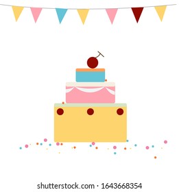 Pastel de pastel de color pastel 3 para la fiesta. en el fondo blanco.