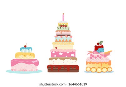 Sweet pastel colored cake layer 3 for the party. on the White Background.