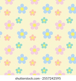 Sweet pastel floral pattern on cream background.