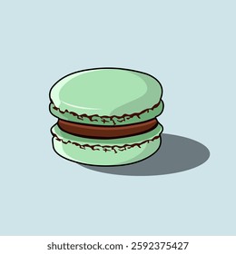 A Sweet Pastel Green Macaron Or Macaroon Soft Glossy Finish Chocolate Cream Filling Vector Illustration