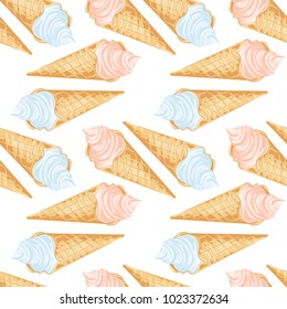 Sweet pastel pattern with colorful ice cream in sketch style.