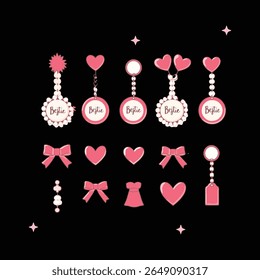 Sweet pastel pink keychain accessory set with hor feminine, cute, and kawaii-inspired projects. Fully customizable and high quality, this design adds a stylish and charming touch to any creative work.