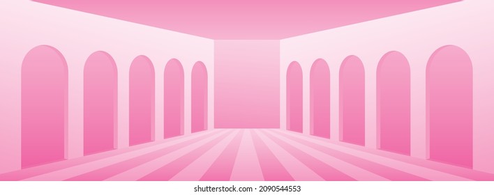 sweet pastel pink wide corridor background scene 3d illustration vector