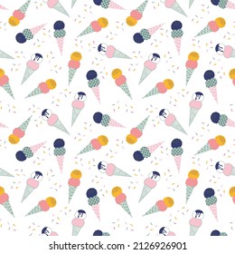 Sweet pastel of Summer Ice cream cone Seamless pattern Vector EPS10 ,Design for fashion , fabric, textile, wallpaper, cover, web , wrapping and all prints on white
