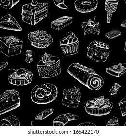 Sweet pastries on chalkboard vector illustration background