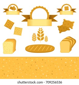 Sweet pastry and bakery products - set, vector. Breadsticks and dietary cookies, food tags