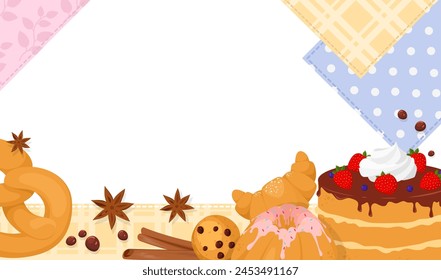 Sweet pastry and delicious bakery frame with place for text