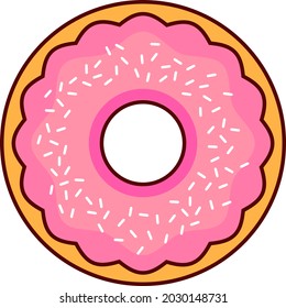 Sweet pastry donut with pink icing.Vector flat illustration.Isolated on white background.Fresh bakery.