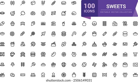 Sweet and pastry icons set. Pixel perfect, minimalistic web and UI icon. Outline icon collections. Editable vector illustration.