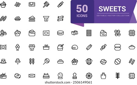 Sweet and pastry icons set. Pixel perfect, minimalistic web and UI icon. Outline icon collections. Editable vector illustration.