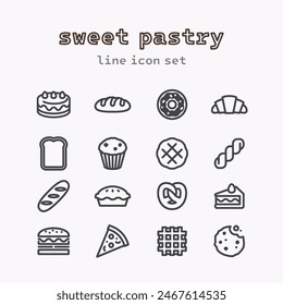 sweet pastry line icon set