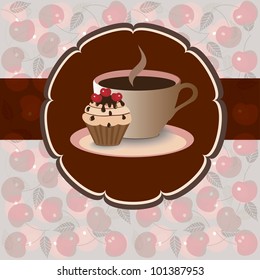 Sweet pastry on herry background, vector image. EPS10