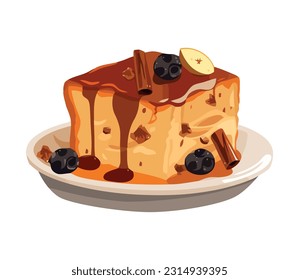 Sweet pastry plate with fruit and cream icon isolated