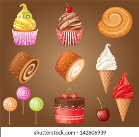 Sweet pastry set. vector, gradient, Eps10
