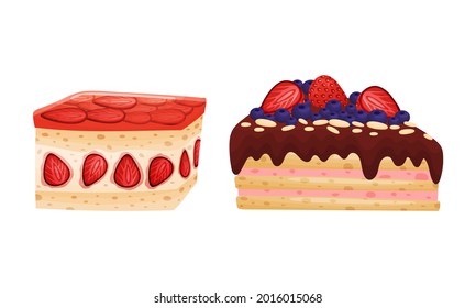 Sweet Pastry with Strawberry as Sugary Dessert and Patisserie Vector Set