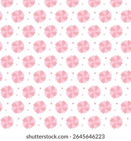 Um padrão doce com flores rosa pastel com acentos pontilhados 