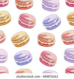 Sweet pattern with macaron.Seamless tasty vector print.Textile texture