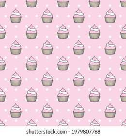 Sweet pattern. Seamless background for a cake and cupcake celebration. Vector illustration