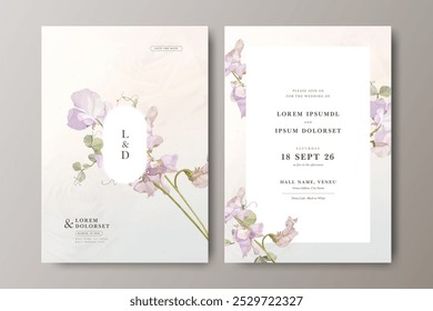 Tarjeta de invitación de boda de acuarela de flor de guisante dulce