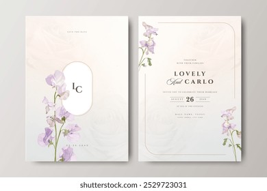 sweet pea flower watercolor wedding invitation card