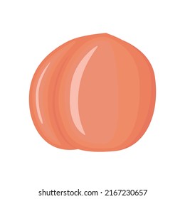 Sweet peach vegan fruit vector flat isolated illustration. Tasty summer fruits element. Peach taste. Colorful flat style cartoon food. Eco food. Vegetarian sweet fruit