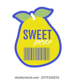 Sweet pear fruit sticker in flat design. Vector illustration isolated.