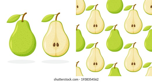 Sweet pear seamless pattern. Organic healthy fruits background. Vector illustration