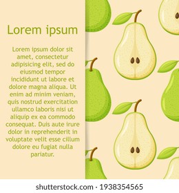 Sweet pear seamless pattern. Organic healthy fruits background. Vector illustration
