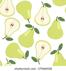 Sweet pear seamless pattern. Organic healthy fruits background.