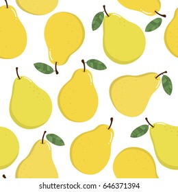 Sweet pear seamless pattern. Organic healthy fruits background.