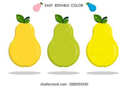 Sweet pears for breakfast for schoolboy. Collecting autumn harvest of fruits. Color vector in cartoon style