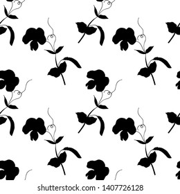 Sweet peas, silhouettes, seamless pattern. Vector illustration.