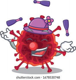 A sweet pedacovirus mascot cartoon style playing Juggling