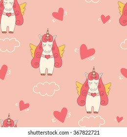 Sweet pegasus princess seamless pattern for kids vector illustration funny cartoon character