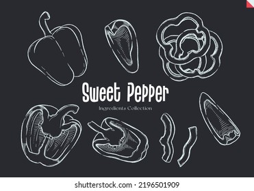 Pepper dulce, bocetos de alk, colección de ingredientes