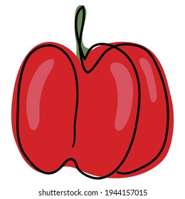 El pimiento dulce se dibuja con una sola línea negra. Estilo Doodle. Debajo de la línea principal hay un rincón rojo con un resplandor. Estilo lineal. Ilustración vectorial de material. Objetos aislados