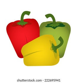 Sweet pepper. Green, red and yellow peppers isolated on a white background.