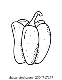 Sweet pepper icon with a stem, vector doodle illustration, single sketch for design.