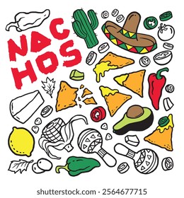 Sweet pepper nachos doodle vector