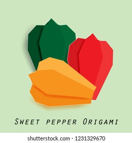 Sweet pepper origami,vector illustration paper art style.